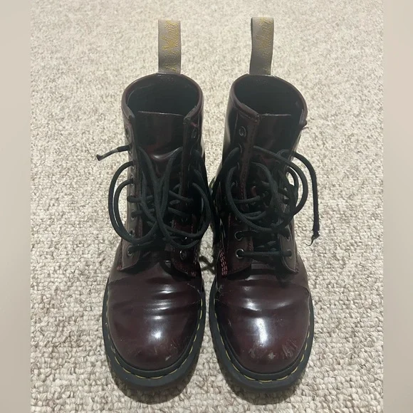 Vegan 1460 Dr. Martens Cherry Red Lace Up Boots - Picture 3 of 14